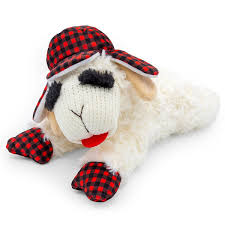 Multipet Holiday Lamb Chop With Buffalo Plaid Hat 10.5"