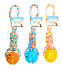 ThoozyPet Knotted Tug Rope With Spike Ball 16"